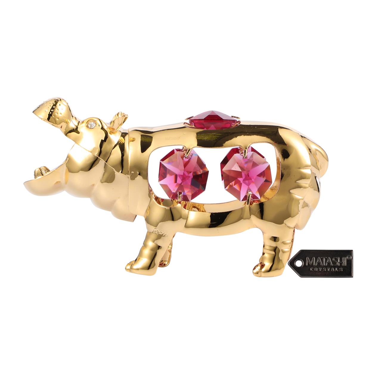 Matashi 24K Gold Plated Crystal Studded Open Mouth Hippo Ornament Holiday Decor Gift For Christmas Mother's Day Birthday Anniversary