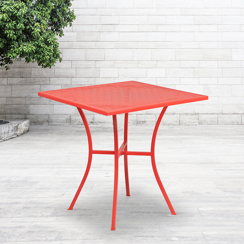 Commercial Grade 28 Square Coral Indoor-Outdoor Steel Patio Table CO-5-RED-GG