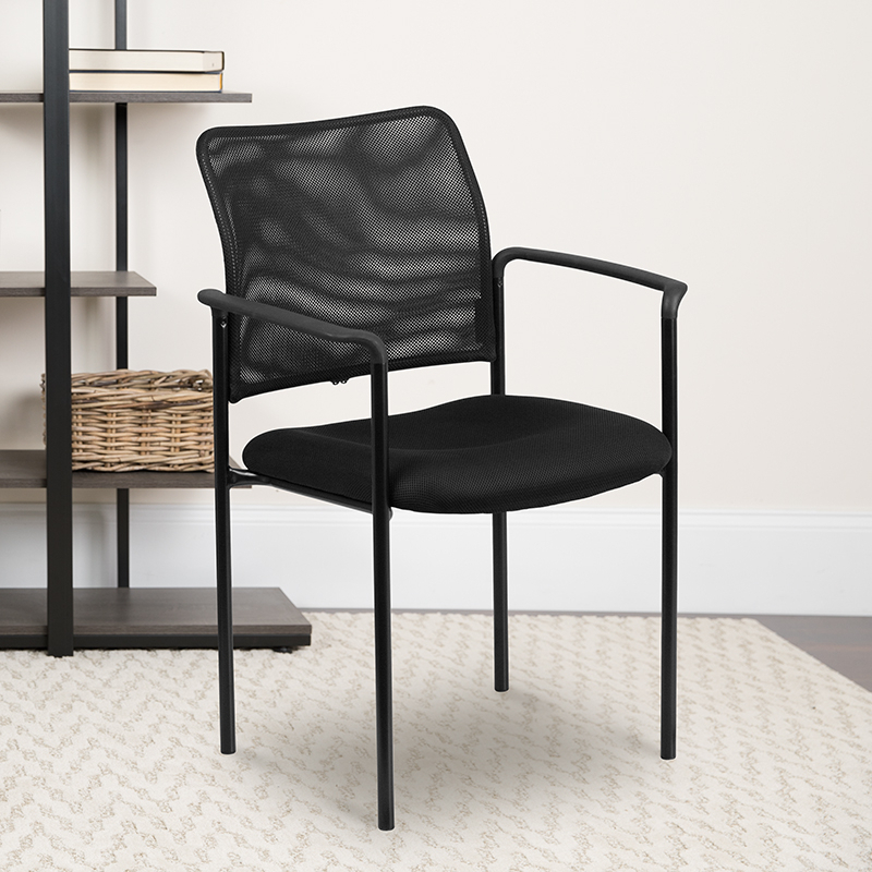Comfort Black Mesh Stackable Steel Side Chair With Arms GO-516-2-GG