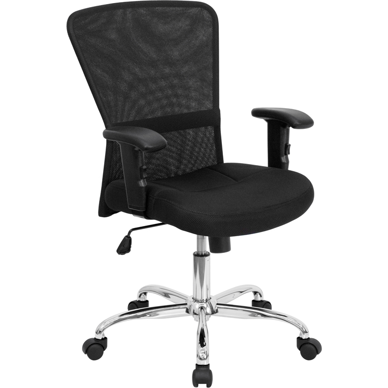 Mid-Back Black Mesh Contemporary Swivel Task Office Chair With Chrome Base And Adjustable Arms GO-5307B-GG