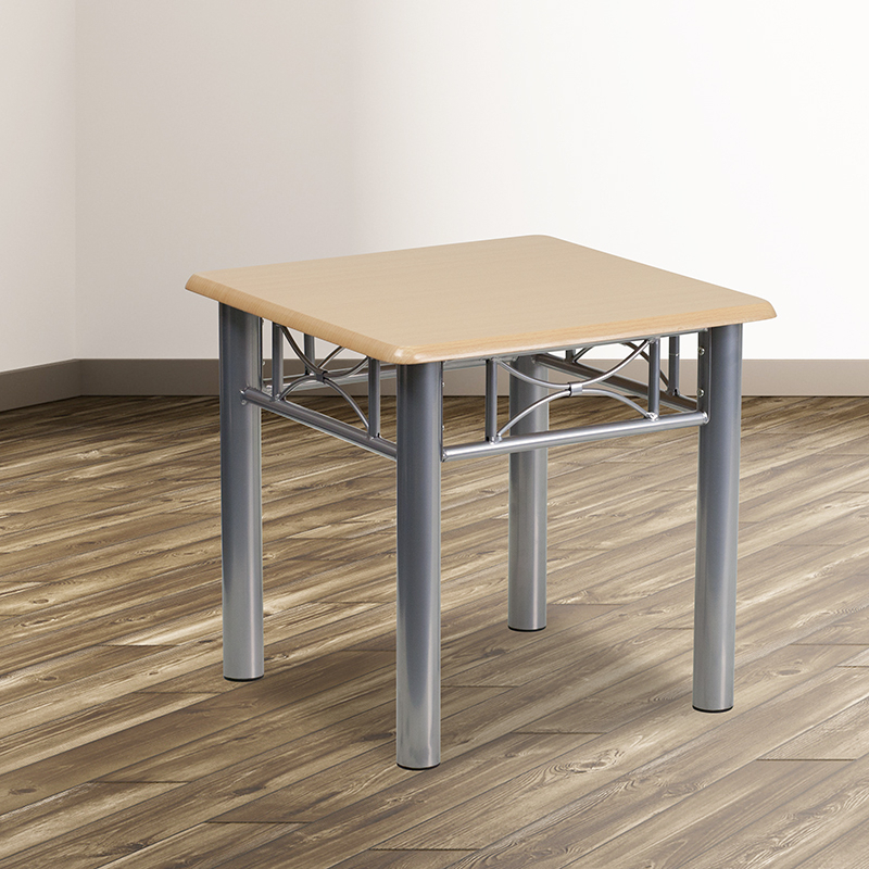 Natural Laminad Table With Silver Steel Frame JB-6-END-NAT-GG