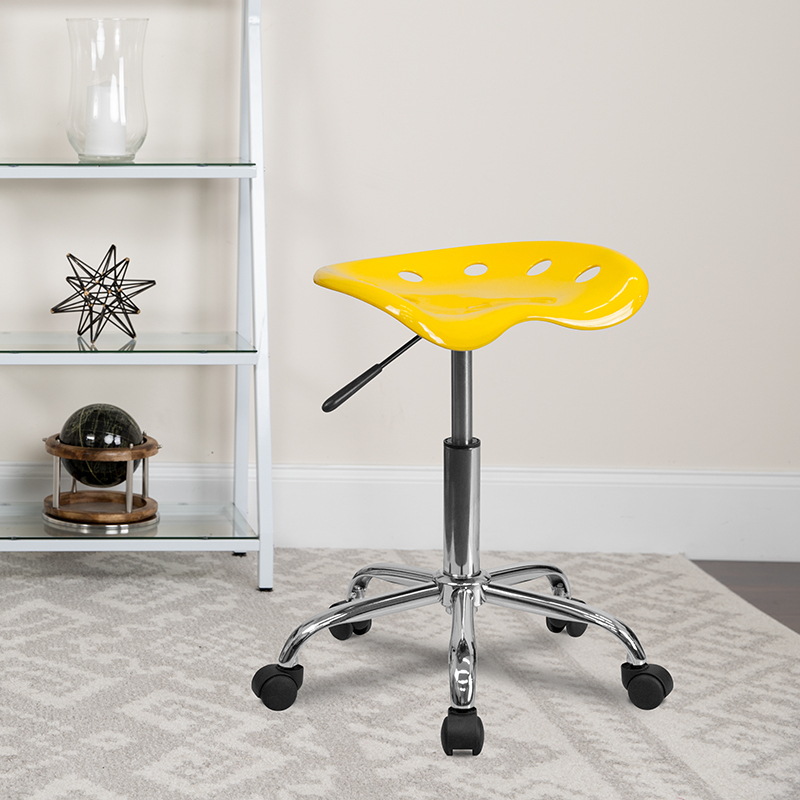 Vibrant Yellow Tractor Seat And Chrome Stool LF-214A-YELLOW-GG