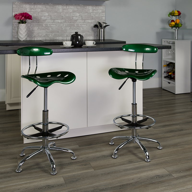 Vibrant Green And Chrome Drafting Stool With Tractor Seat LF-215-GREEN-GG