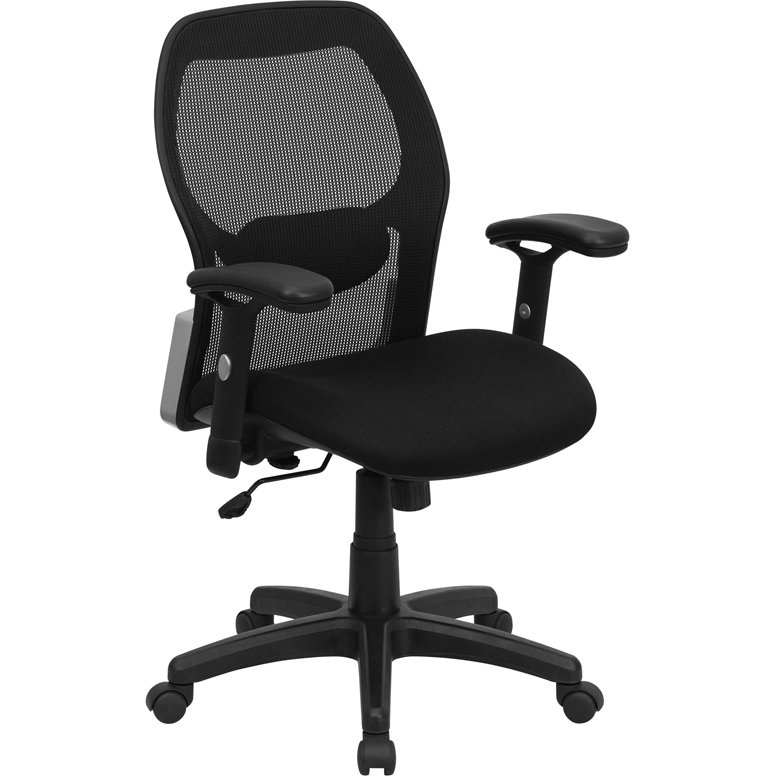 Mid-Back Black Super Meshutive Swivel Office Chair With Adjustable Lumbar And Arms LF-W42B-GG