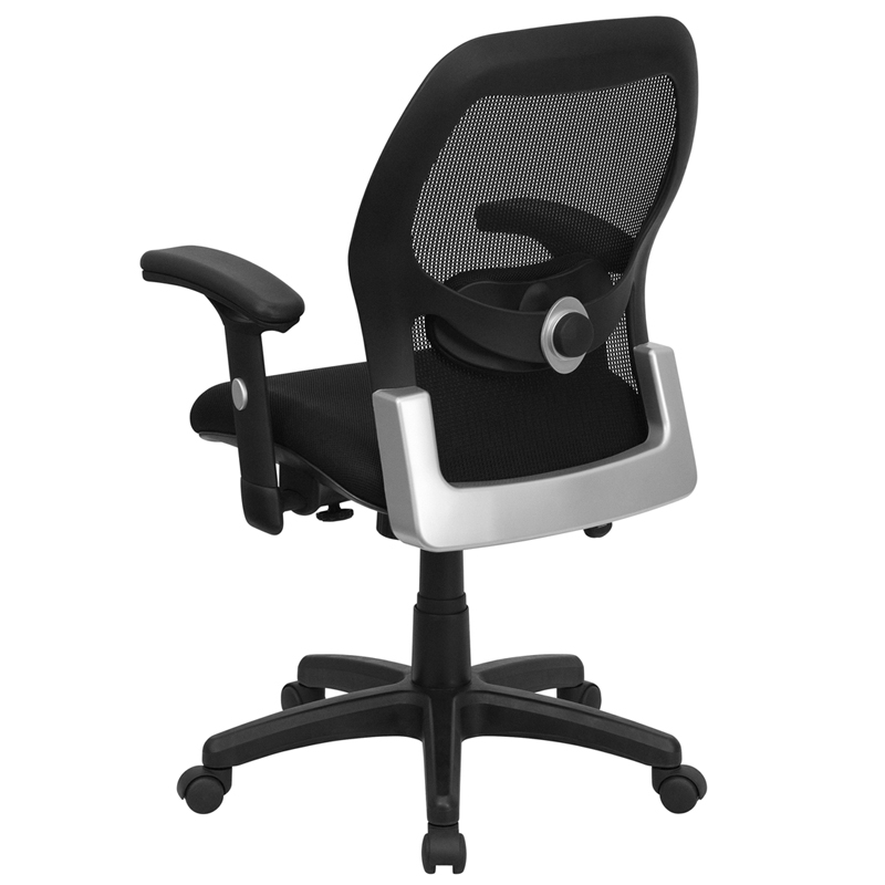 Mid-Back Black Super Meshutive Swivel Office Chair With Adjustable Lumbar And Arms LF-W42B-GG