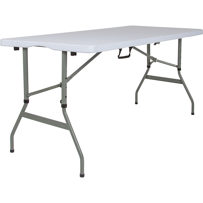 5-Foot Height Adjustable Bi-Fold Granite White Plastic Banquet Andt Folding Table With Carrying Handle RB-3050FH-ADJ-GG