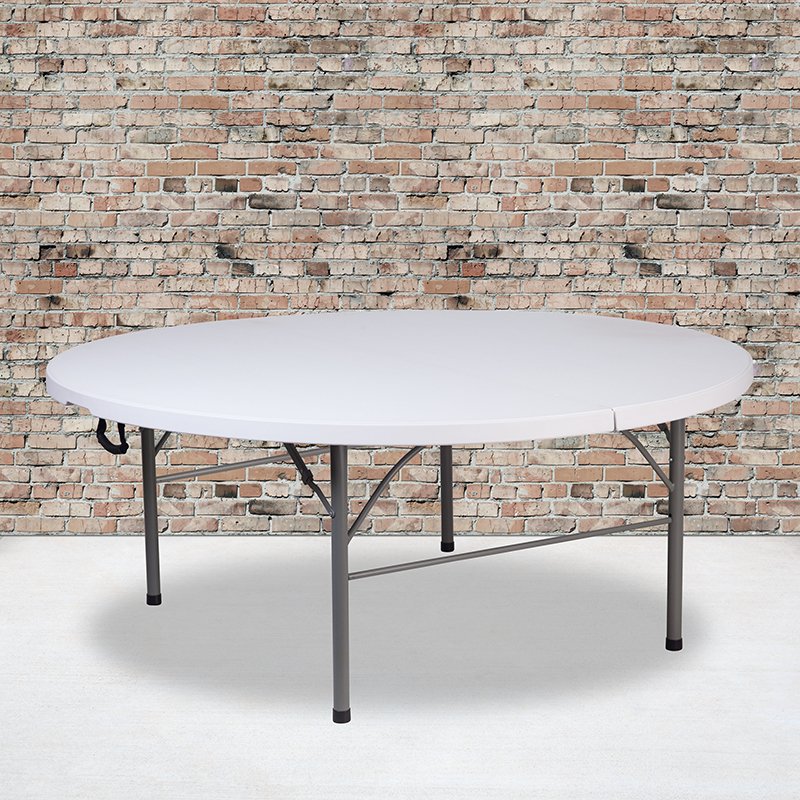 5.89-Foot Round Bi-Fold Granite White Plastic Banquet Andt Folding Table With Carrying Handle RB-183RFH-GG