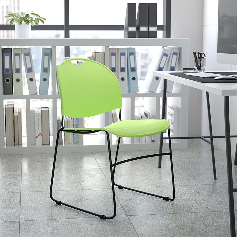HERCULES Series 880 Lb. Capacity Green Ultra-Compact Stack Chair With Black Powder Coated Frame RUT-188-GN-GG