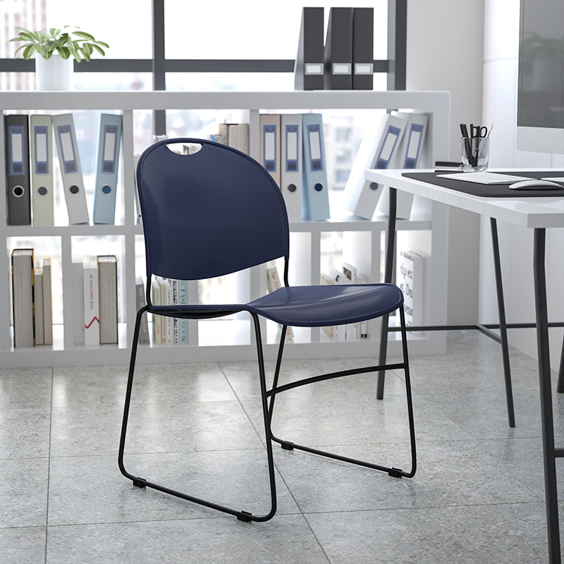 HERCULES Series 880 Lb. Capacity Navy Ultra-Compact Stack Chair With Silver Powder Coated Frame RUT-188-NY-GG