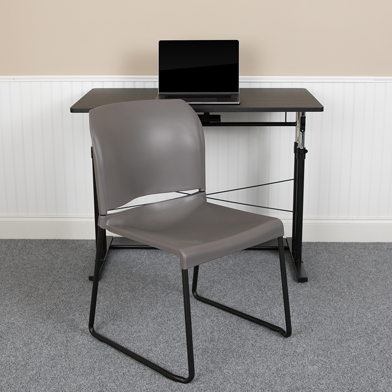 HERCULES Series 880 Lb. Capacity Gray Full Back Contoured Stack Chair With Black Powder Coated Sled Base RUT-238A-GY-GG