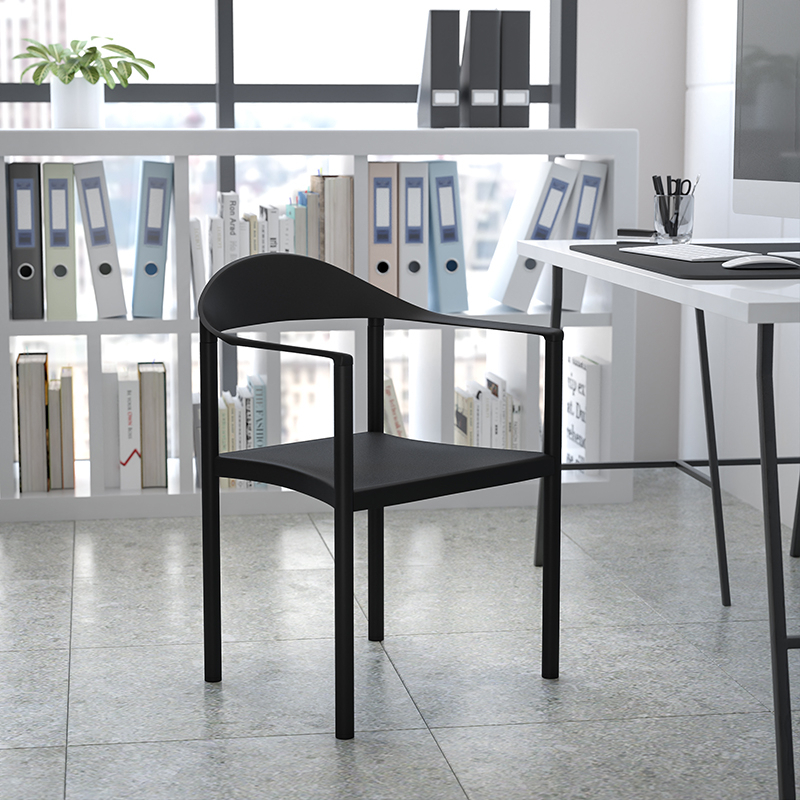 HERCULES Series 1000 Lb. Capacity Black Plastic Cafe Stack Chair RUT-418-BK-GG
