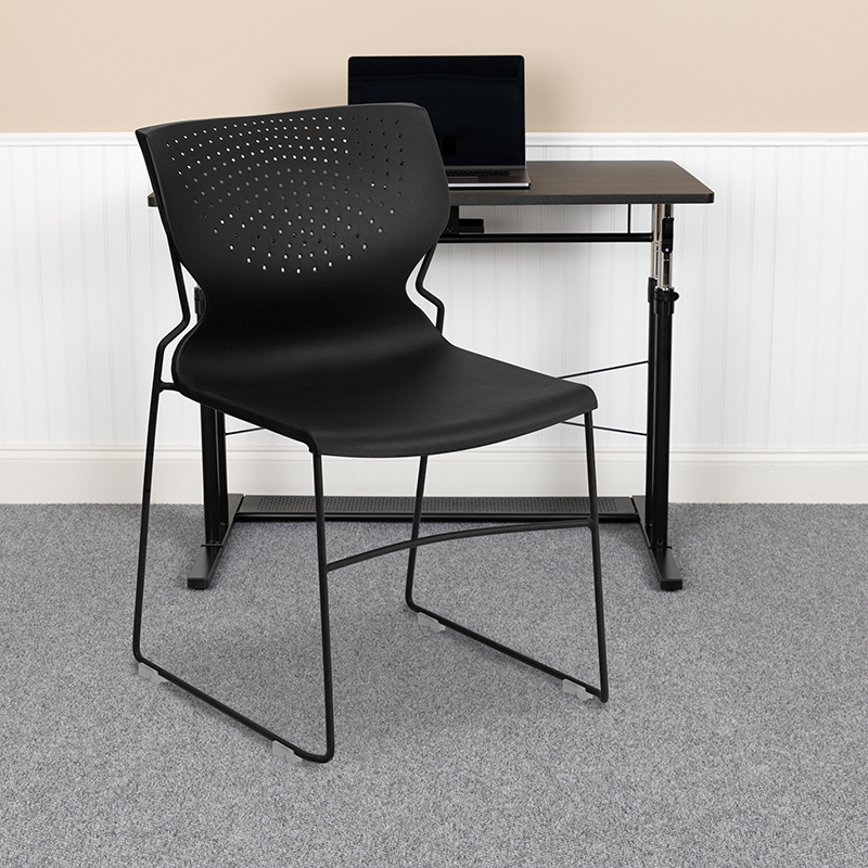 HERCULES Series 661 Lb. Capacity Black Full Back Stack Chair With Black Powder Coated Frame RUT-438-BK-GG