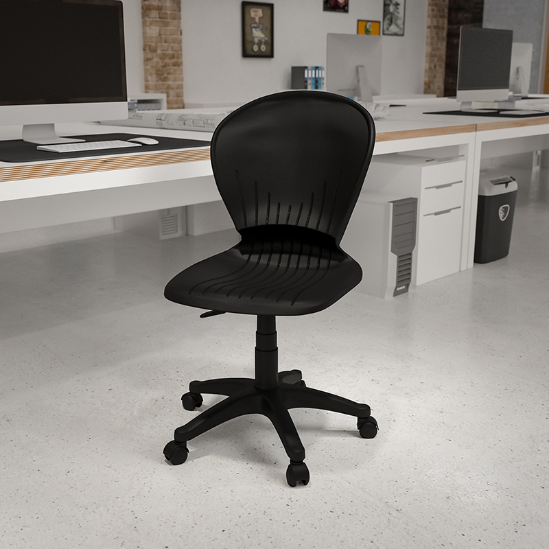 Mid-Back Black Plastic Swivel Task Office Chair RUT-A103-BK-GG
