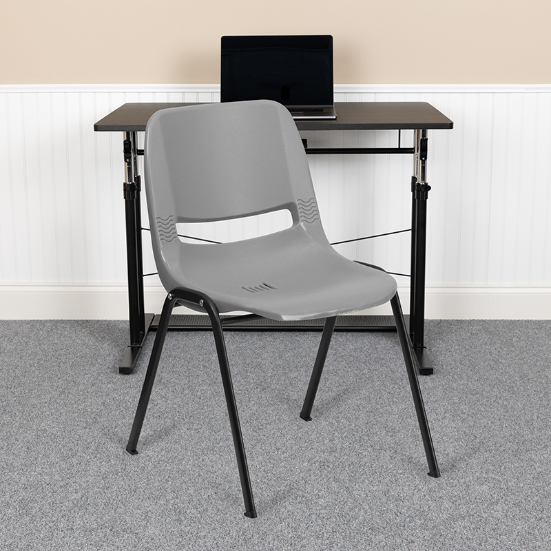 HERCULES Series 880 Lb. Capacity Gray Ergonomic Shell Stack Chair With Black Frame RUT-EO1-GY-GG