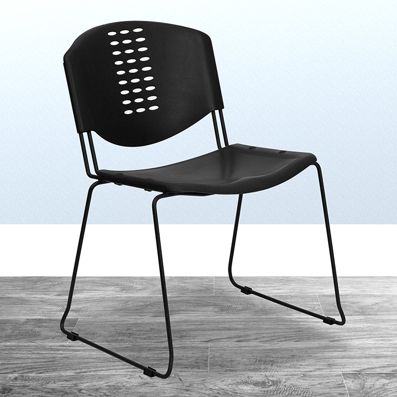 HERCULES Series 400 Lb. Capacity Black Plastic Stack Chair With Black Frame RUT-NF02-BK-GG