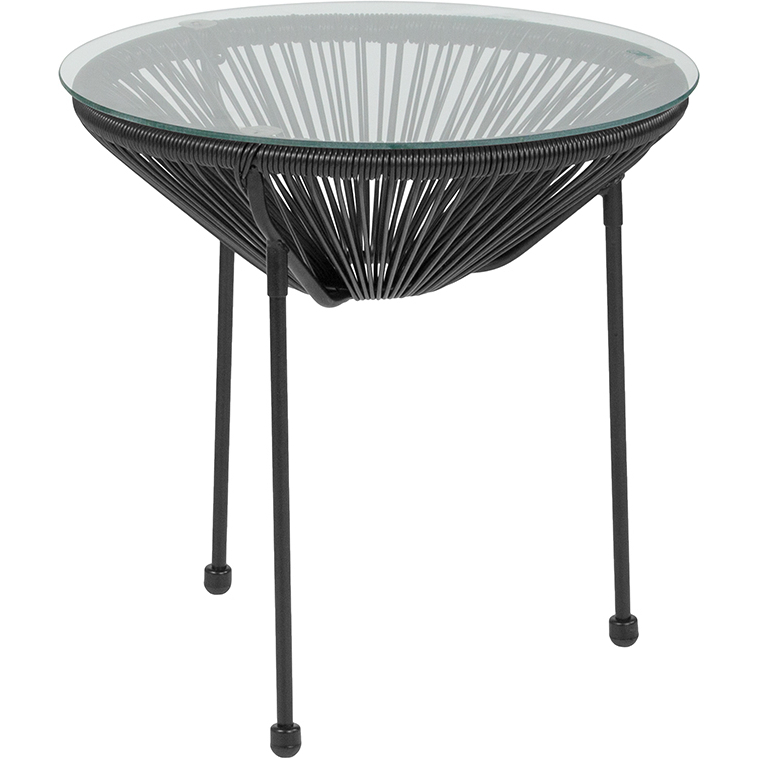 Valencia Oval Comfort Series Take Ten Black Rattan Table With Glass Top TLH-094T-BLACK-GG