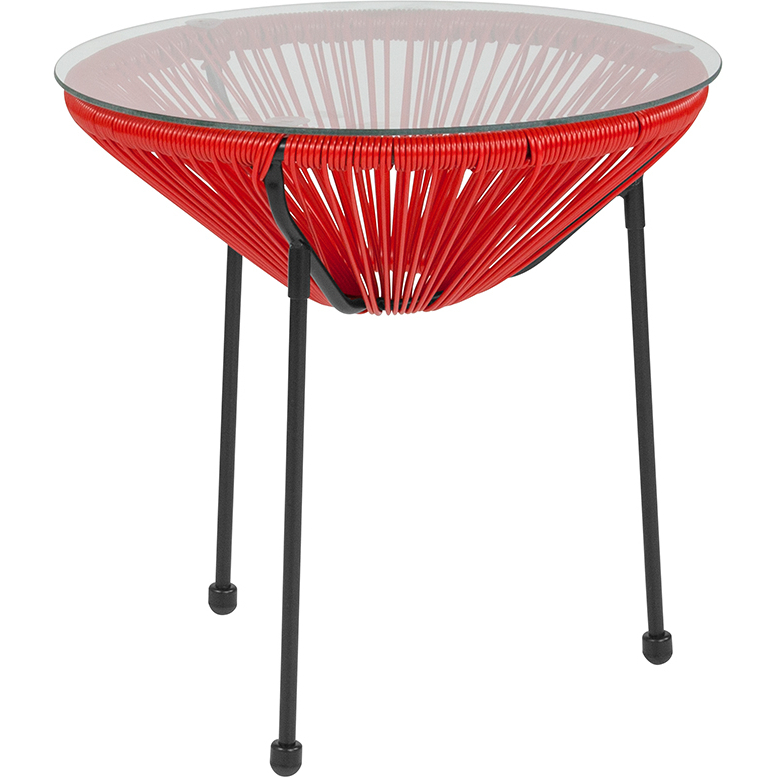 Valencia Oval Comfort Series Take Ten Red Rattan Table With Glass Top TLH-094T-RED-GG