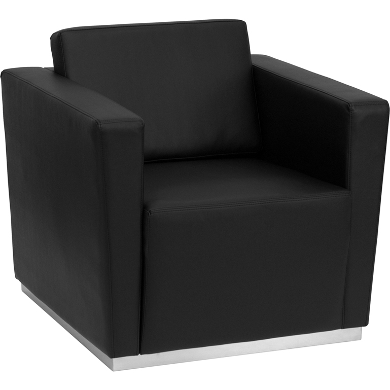 HERCULES Trinity Series Contemporary Black LeatherSoft Chair With Stainless Steel Base ZB-TRINITY-8094-CHAIR-BK-GG