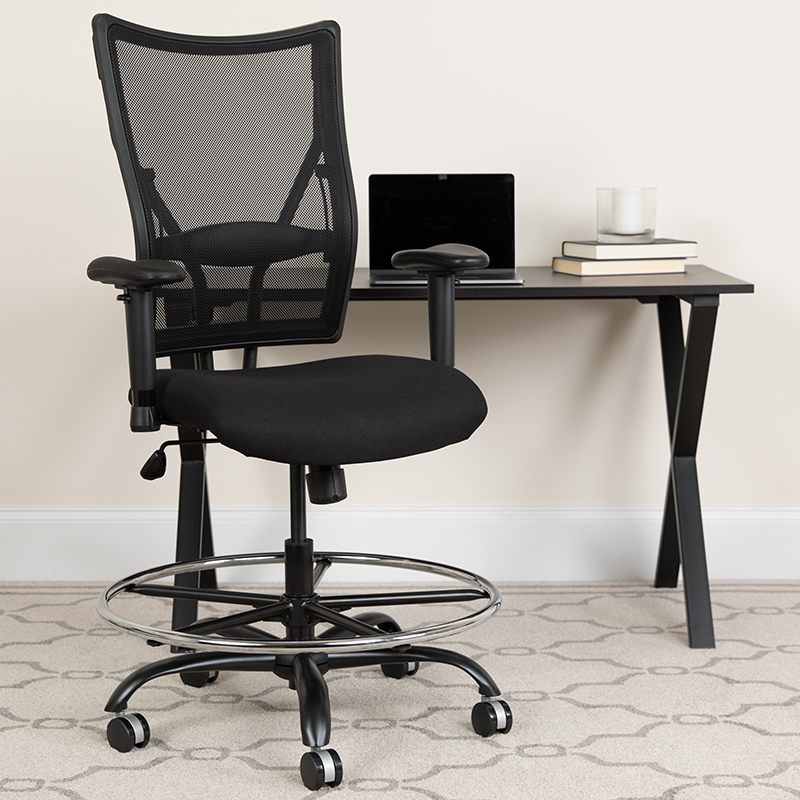 HERCULES Series Big And Tall 400 Lb. Rated Black Mesh Ergonomic Drafting Chair With Adjustable Arms WL-5029SYG-AD-GG