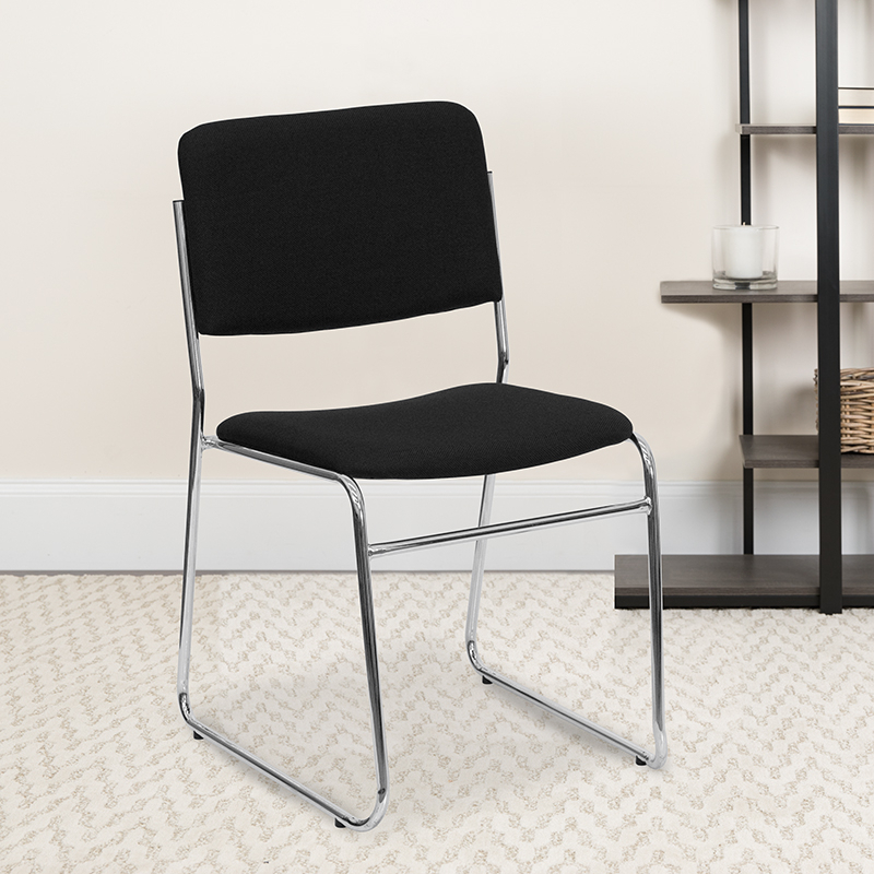 HERCULES Series 1000 Lb. Capacity Black Fabric High Density Stacking Chair With Chrome Sled Base XU-8700-CHR-B-30-GG