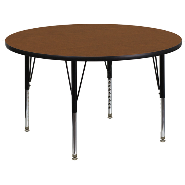 42 Round Oak HP Laminate Activity Table - Height Adjustable Short Legs XU-A42-RND-OAK-H-P-GG