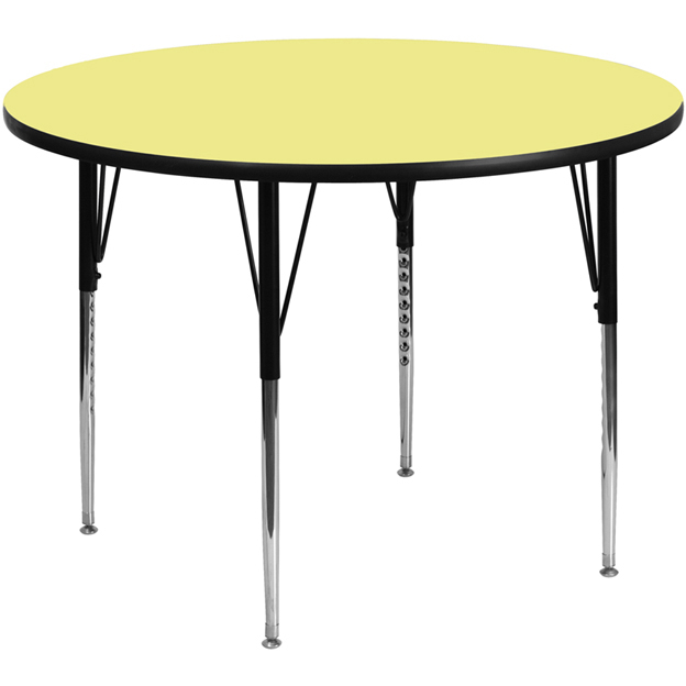 42 Round Yellow Thermal Laminate Activity Table - Standard Height Adjustable Legs XU-A42-RND-YEL-T-A-GG