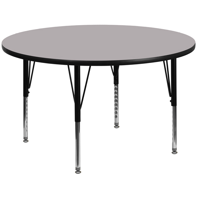 42 Round Grey Thermal Laminate Activity Table - Height Adjustable Short Legs XU-A42-RND-GY-T-P-GG