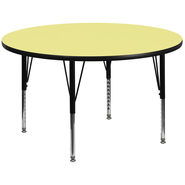 42 Round Yellow Thermal Laminate Activity Table - Height Adjustable Short Legs XU-A42-RND-YEL-T-P-GG