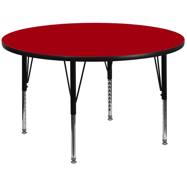 42 Round Red Thermal Laminate Activity Table - Height Adjustable Short Legs XU-A42-RND-RED-T-P-GG
