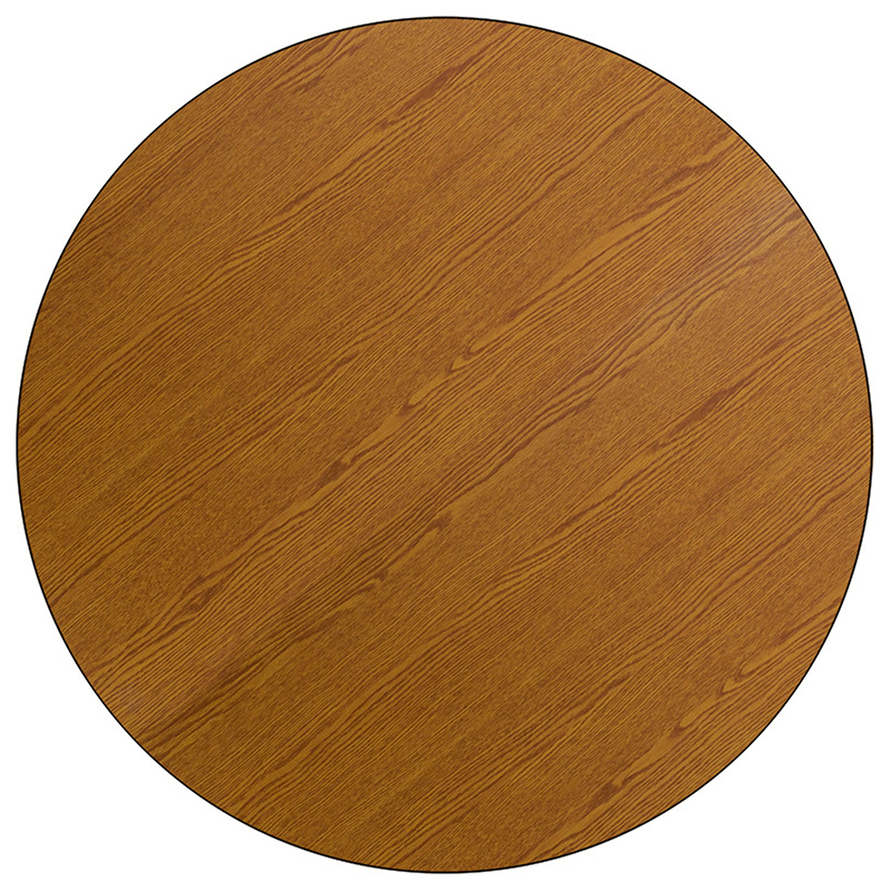 42 Round Oak Thermal Laminate Activity Table - Height Adjustable Short Legs XU-A42-RND-OAK-T-P-GG