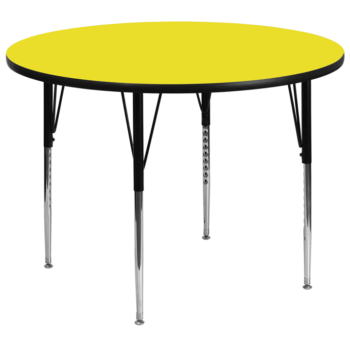 48 Round Yellow HP Laminate Activity Table - Standard Height Adjustable Legs XU-A48-RND-YEL-H-A-GG