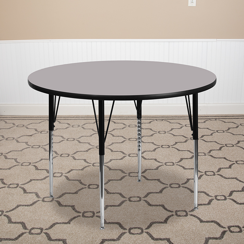 48 Round Grey Thermal Laminate Activity Table - Standard Height Adjustable Legs XU-A48-RND-GY-T-A-GG