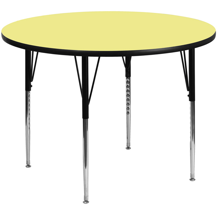 48 Round Yellow Thermal Laminate Activity Table - Standard Height Adjustable Legs XU-A48-RND-YEL-T-A-GG