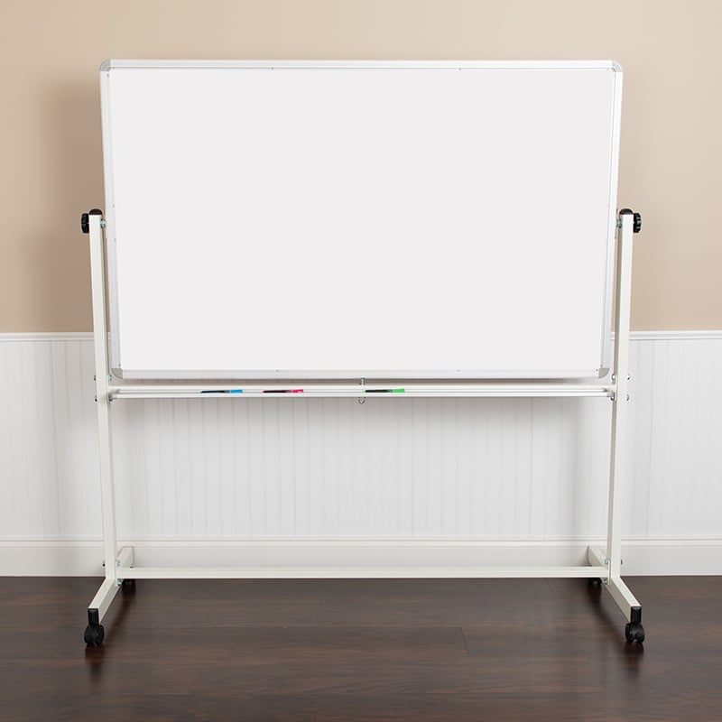 HERCULES Series 64.25W X 64.75H Double-Sided Mobile White Board With Pen Tray YU-YCI-005-GG