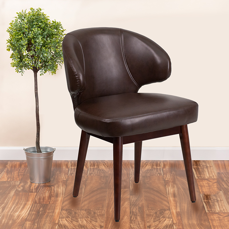 Comfort Back Series Brown LeatherSoft Side Tion Chair With Walnut Legs BT-4-BN-GG