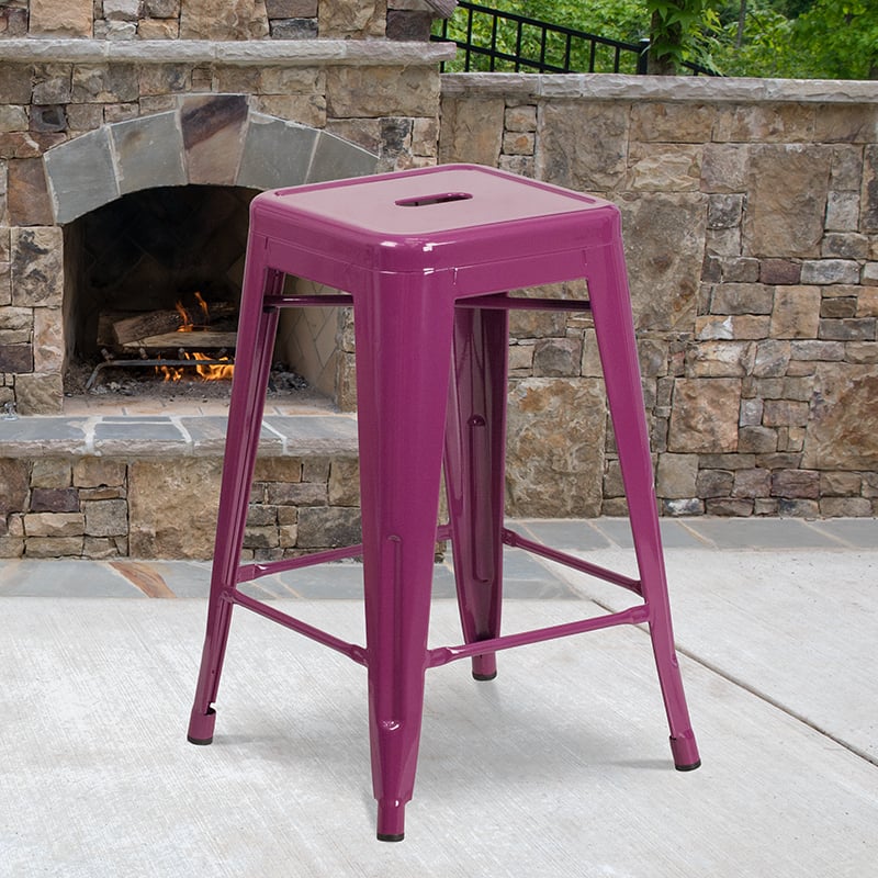 Commercial Grade 24 High Backless Purple Indoor-Outdoor Counter Height Stool ET-BT3503-24-PUR-GG