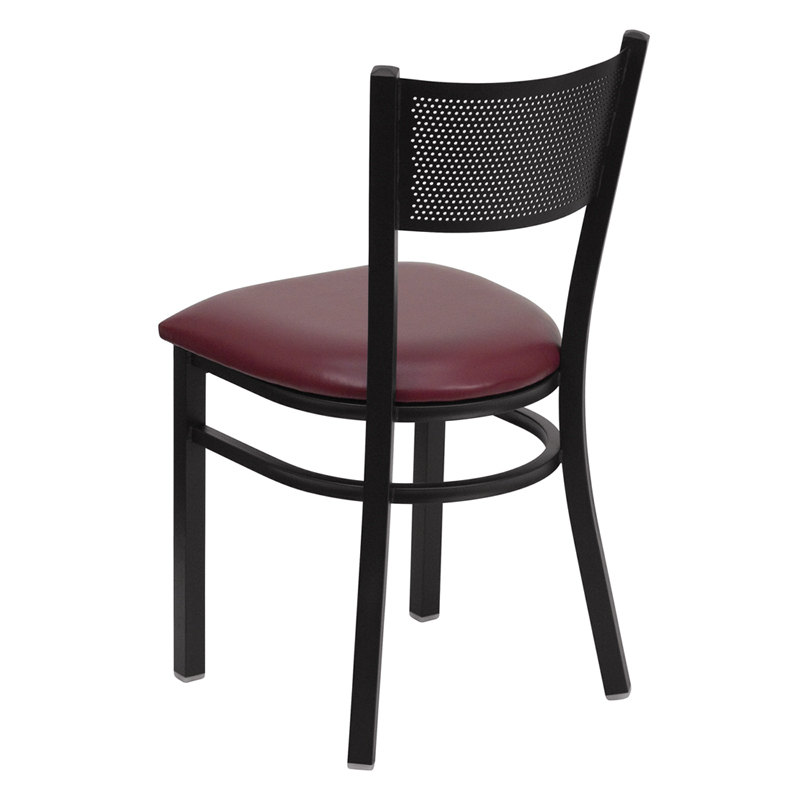 HERCULES Series Black Grid Back Metal Restaurant Chair - Burgundy Vinyl Seat XU-DG-60115-GRD-BURV-GG