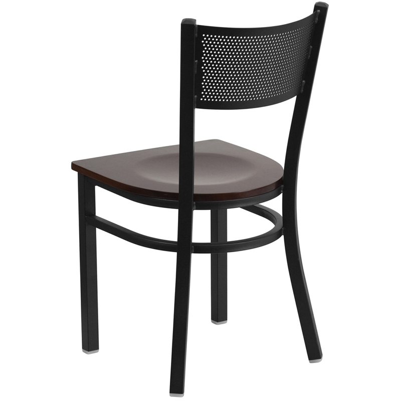 HERCULES Series Black Grid Back Metal Restaurant Chair - Walnut Wood Seat XU-DG-60115-GRD-WALW-GG