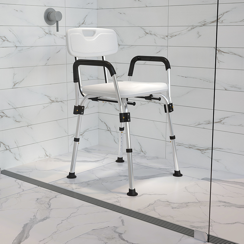 HERCULES Series 300 Lb. Capacity, Adjustable White Bath And Shower Chair With Depth Adjustable Back DC-HY3520L-WH-GG