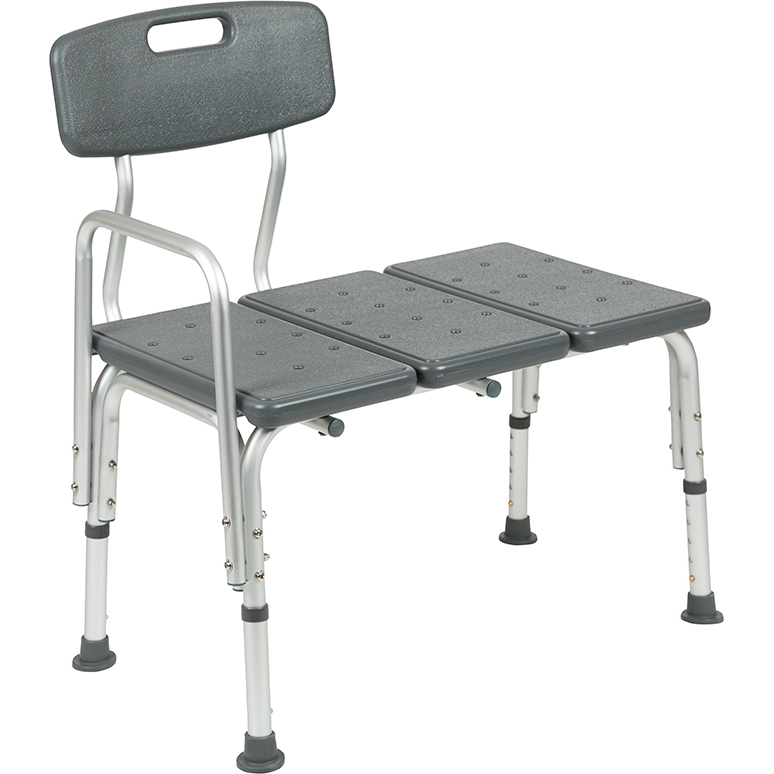 HERCULES Series 300 Lb. Capacity Adjustable Gray Bath And Shower Transfer Bench With Back And Side Arm DC-HY3510L-GRY-GG