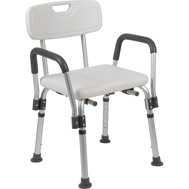HERCULES Series 300 Lb. Capacity, Adjustable White Bath And Shower Chair With Depth Adjustable Back DC-HY3520L-WH-GG
