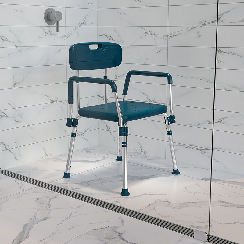 HERCULES Series 300 Lb. Capacity Adjustable Navy Bath And Shower Chair With Quick Se Back And Arms DC-HY3523L-NV-GG