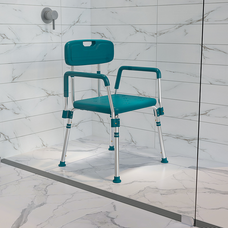 HERCULES Series 300 Lb. Capacity Adjustable Teal Bath And Shower Chair With Quick Se Back And Arms DC-HY3523L-TL-GG