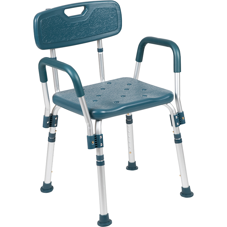HERCULES Series 300 Lb. Capacity Adjustable Navy Bath And Shower Chair With Quick Se Back And Arms DC-HY3523L-NV-GG