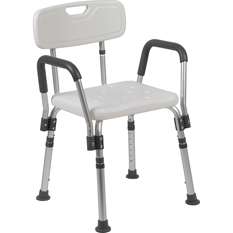 HERCULES Series 300 Lb. Capacity Adjustable White Bath And Shower Chair With Quick Se Back And Arms DC-HY3523L-WH-GG