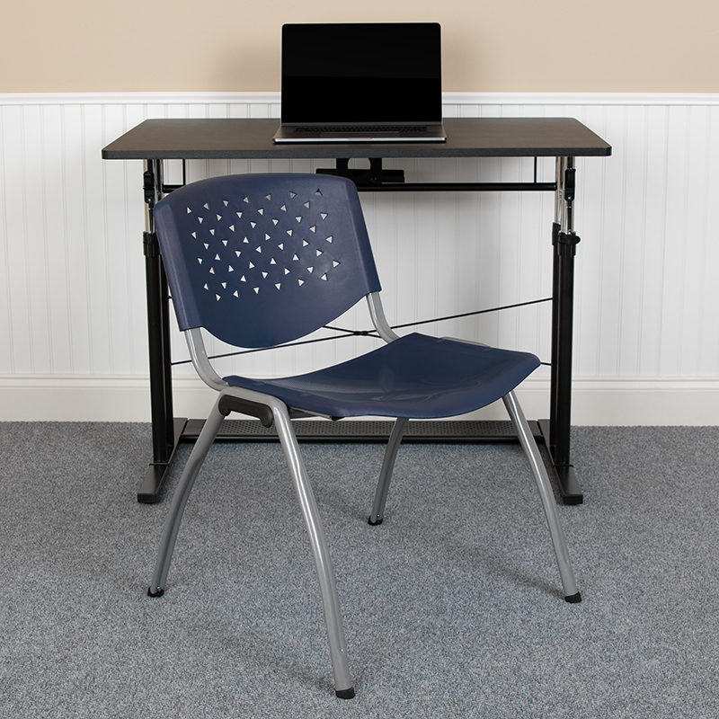 HERCULES Series 880 Lb. Capacity Navy Plastic Stack Chair With Titanium Gray Powder Coated Frame RUT-F01A-NY-GG