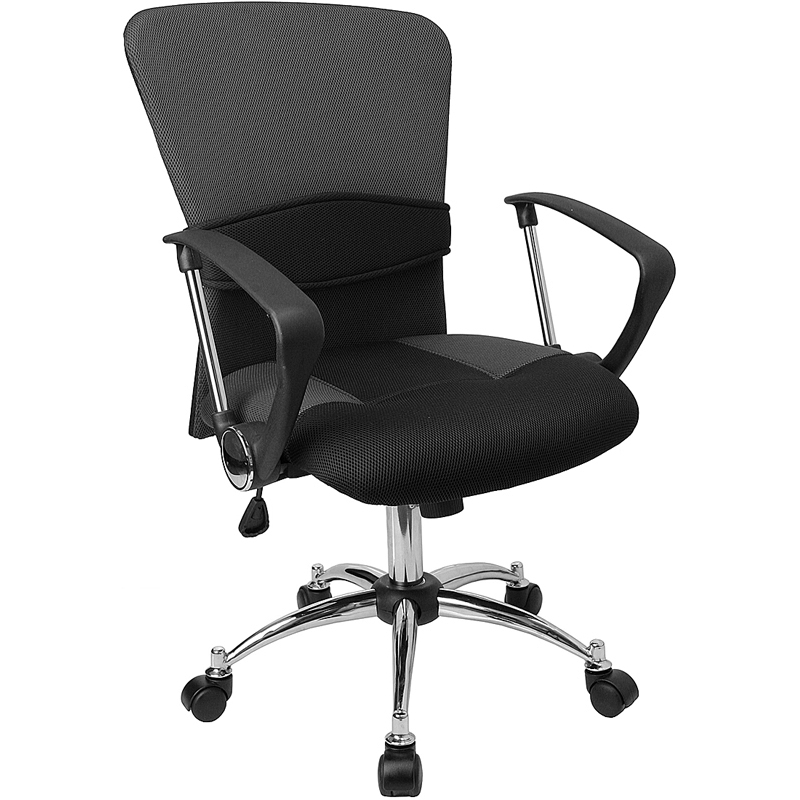 Mid-Back Grey Mesh Swivel Task Office Chair With Adjustable Lumbar Support And Arms