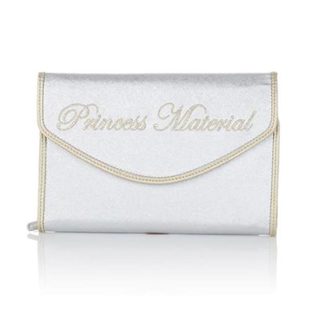 SNOB Essentials Disney Cinderella Princess Material Clutch Jewelry Bag Metallic Silver Handbag Purse Small Designer Womens SE154600