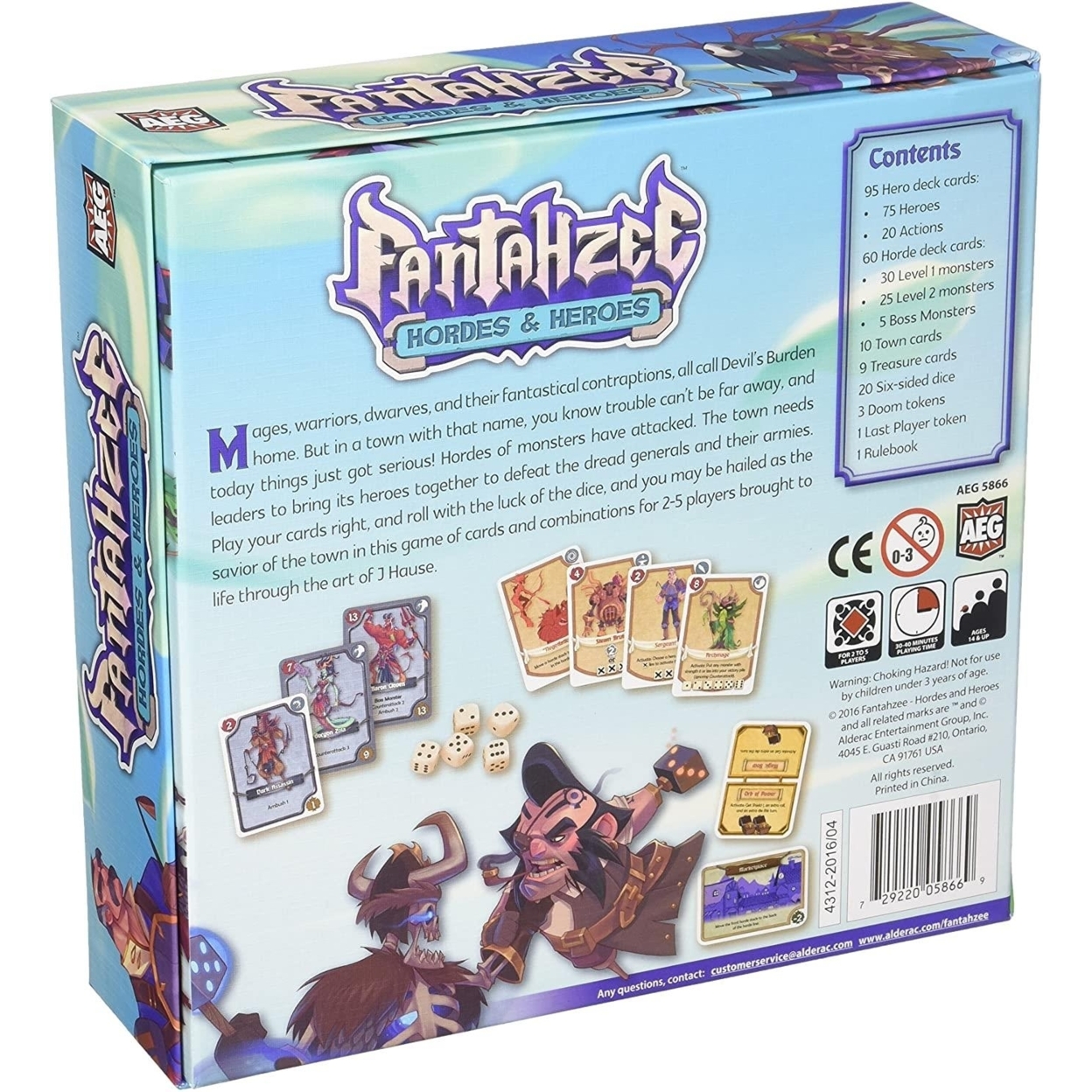 Fantahzee Hordes & Heroes Fantasy Dice Card Combat Board Game Alderac Entertainment Group
