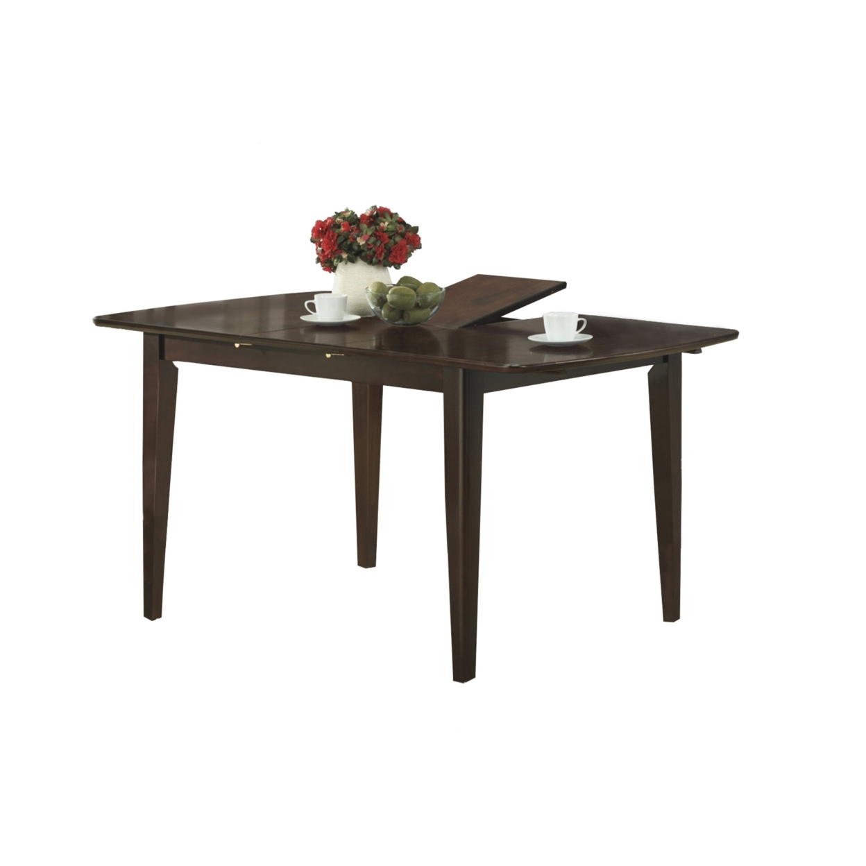 35.5" x 60" x 30" Cappuccino Solid Wood Dining Table With A Leaf